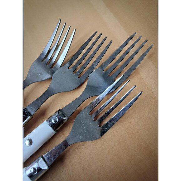 Vintage White Plastic Handle Flatware Set – 14 Pc Stainless Steel Rustic Cabin C - Picture 10 of 12